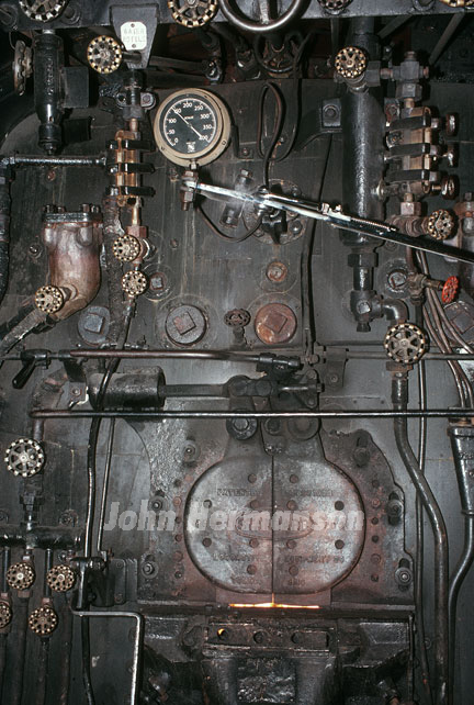 PRR-1361-Backhead.jpg - PRR K4 #1361 under steam (note fire visible through slot under doors).